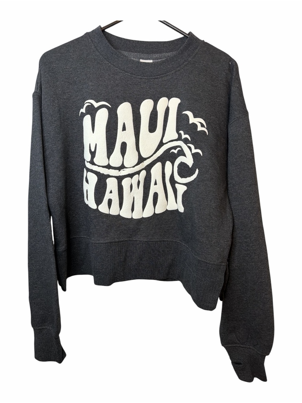 Maui Hawaii Graphic Cropped Crewneck Sweatshirt - Charcoal with White Print NWOT
